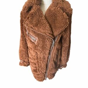 Avec Les Filles Warm Brown Faux Fur  Teddy Jacket Sz Small